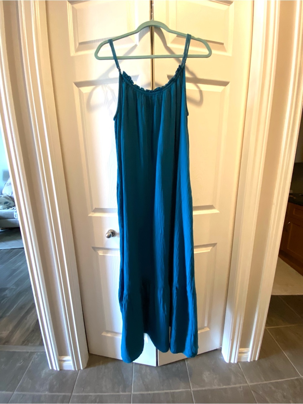 NWOT Tribal Jeans Teal Cotton  Maxi Slip Dress - Stylish Summer Layering